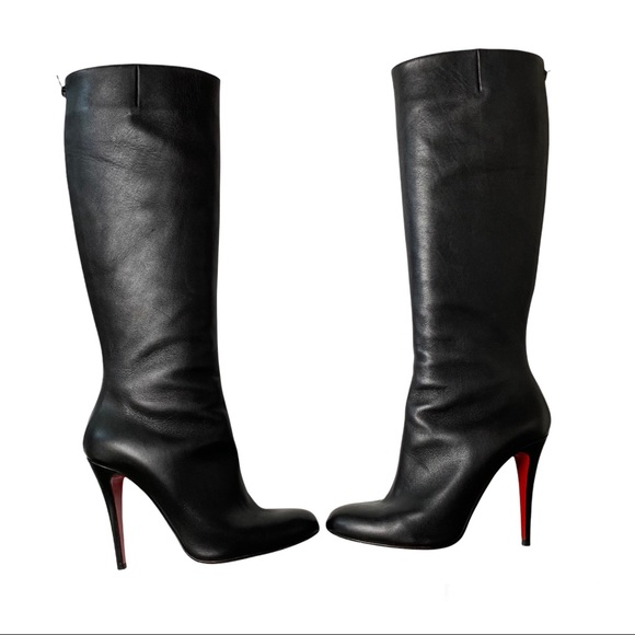 Christian Louboutin Alta Ariella Black Leather Knee High Boots 41 - Picture 3 of 16